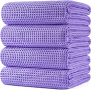 Oversized Microfiber Quick-Dry Bath Towels - 4-Pack Lint-Free Waffle Weave Towels, 60x30 Inches, Lightweight & Super Absorbent (Purple)