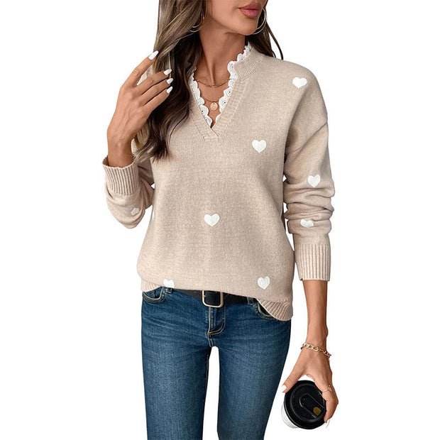 Valentine's Day Clothing V-neck Love Sweater For Women