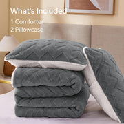 Fluffy Queen Comforter Set - Super Soft Grey Sherpa 3-Piece Luxury Warm Bedding | Fuzzy, Cozy Bed Set with Plush Comforter & Pillowcases